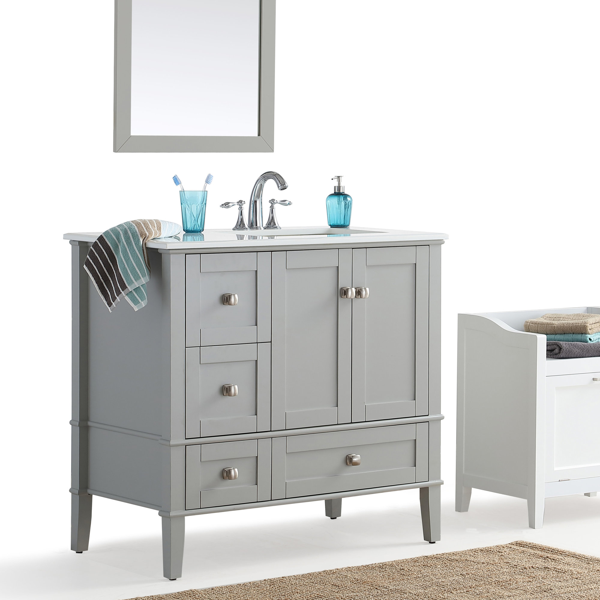 Simpli Home Chelsea Right Offset 37" Single Bathroom Vanity with Quartz